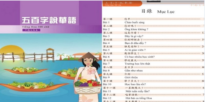 Sách tiếng Hoa 500 chữ có nhiều bài học đơn giản thích hợp cho người mới